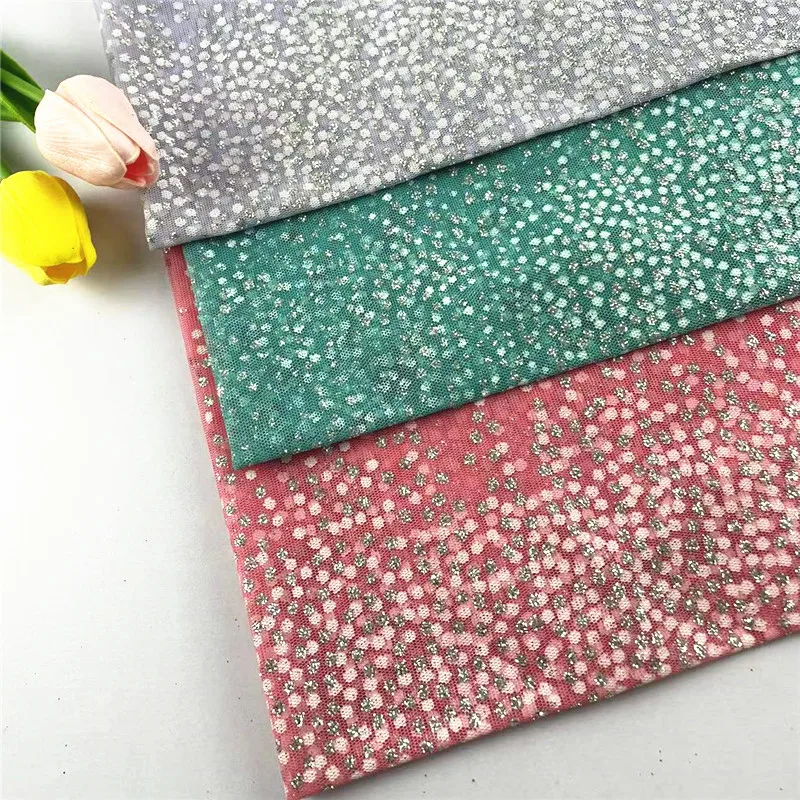 Pink And Green Shiny Mesh Glitter Metallic Fabric for Dress,Diy Wedding Apparel Sewing Tissue, Dancewear fabric Tulle Cloth