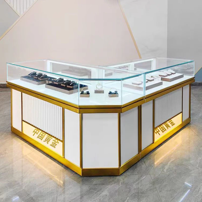 Wood paint high end jewelry standing cabinet glass display cabinet jewelry showcase for gold jewelry shop