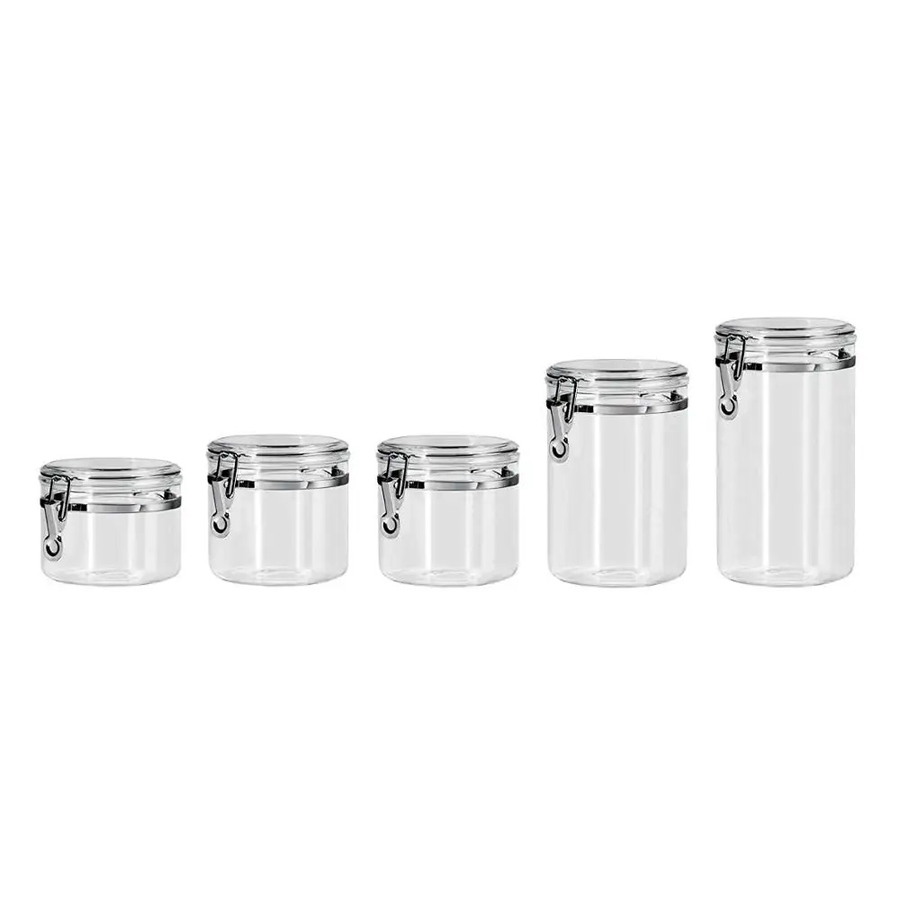 Food Grade 5 Piece Acrylic Canister Set Food Jars Clear Airtight Canister Set Food Storage Container with Airtight Clamp Lids