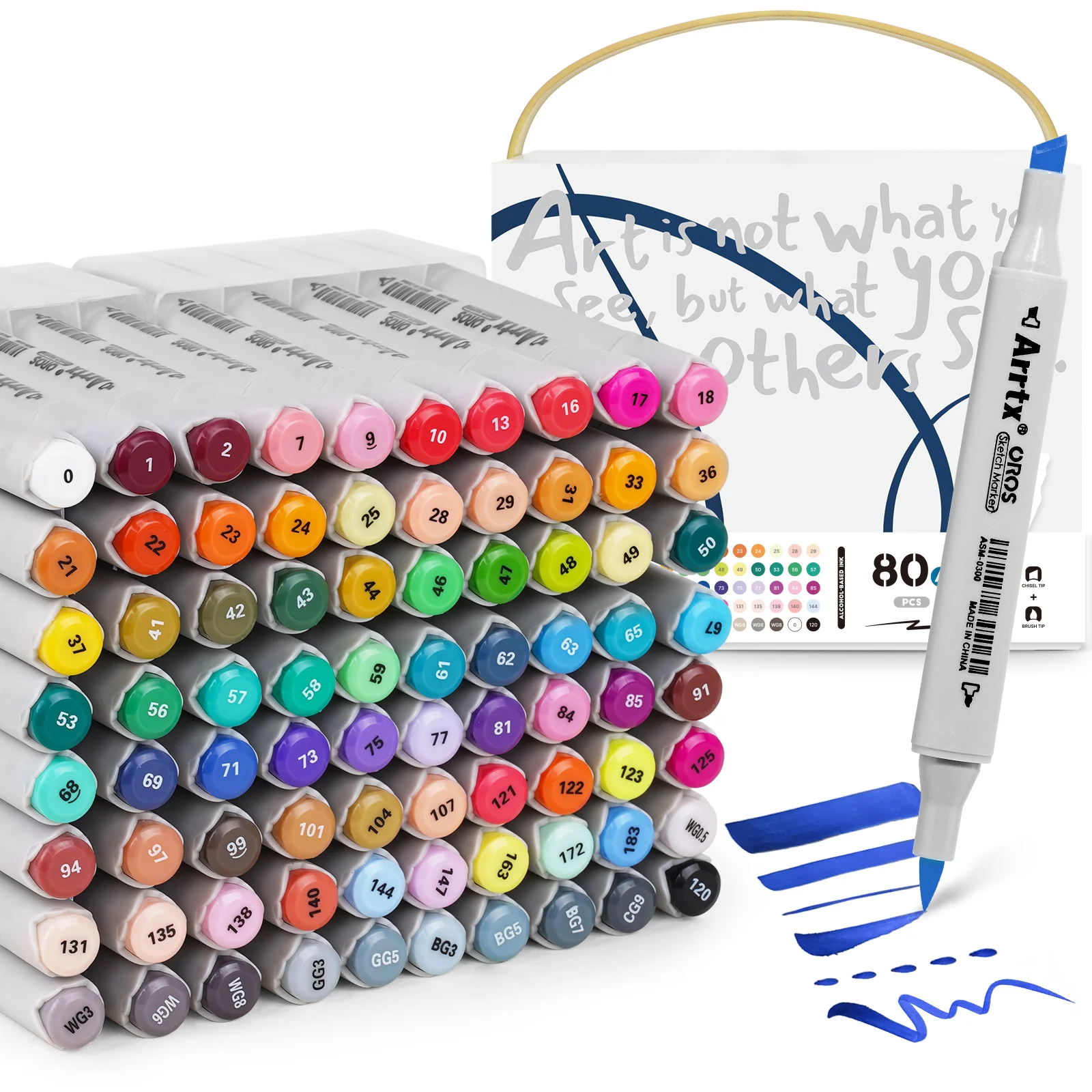 Arrtx OROS 80 Colors Marker Pens Brush Art Markers Set Soft Tip Alcohol-Based Sketch Markers New packing design B1000783
