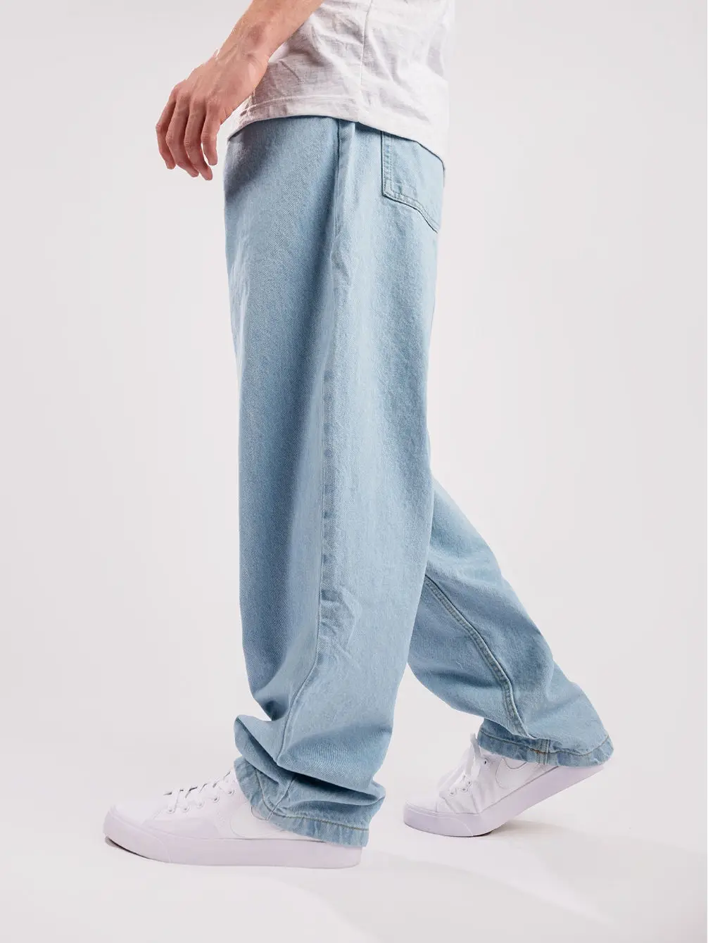 2022 New Design Wholesale Men Mid Rise Side Pocket 100%Cotton Blue Baggy Skate Jeans