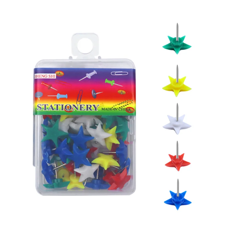 High quality New style Creative Pin Office Pushpin stationery 50 packs of colored five-pointed star pushpins