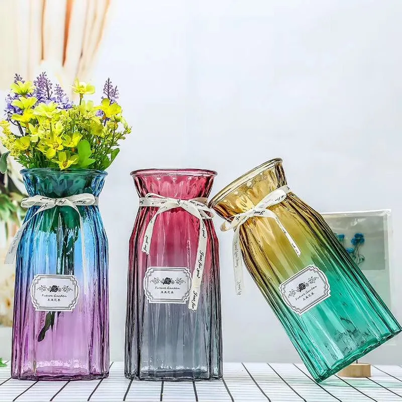 Hand Blown Glass Vase Colored Amber Blue Borosilicate Crystal Transparent Modern Flower Flowers Vases Wholesale Coloured Wedding