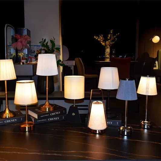 Amazon Customize Cordless Cloth Rechargeable Touch Control Luxury led table lamp shade fabric for Restaurant