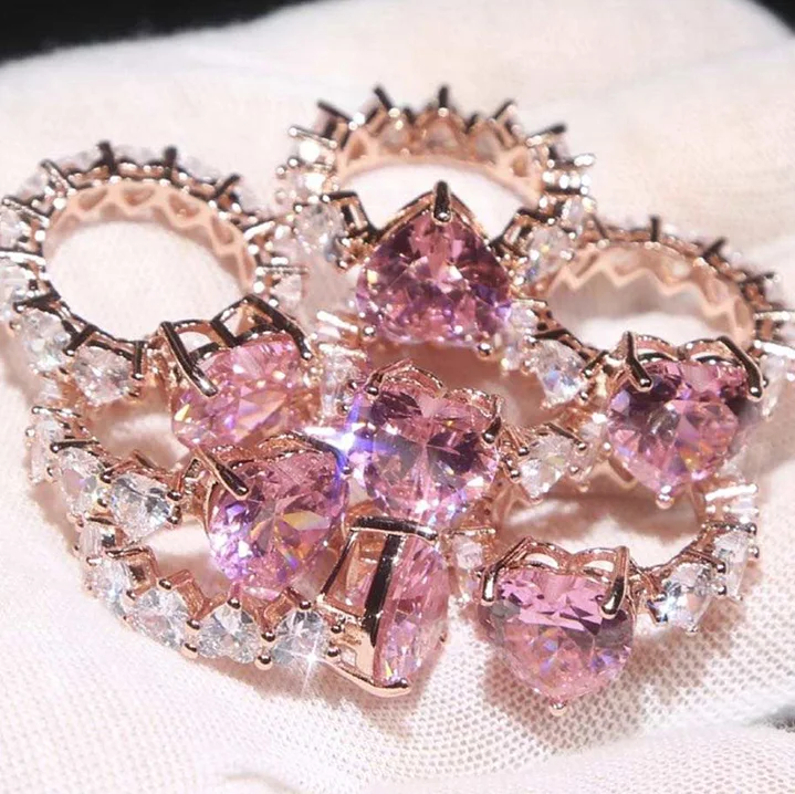 Top Selling Trendy Iced Out Bling Bling Fine Jewelry Baguette Cut Heart Diamond 925 Silver Rings Sparking Diamond Ring For Women