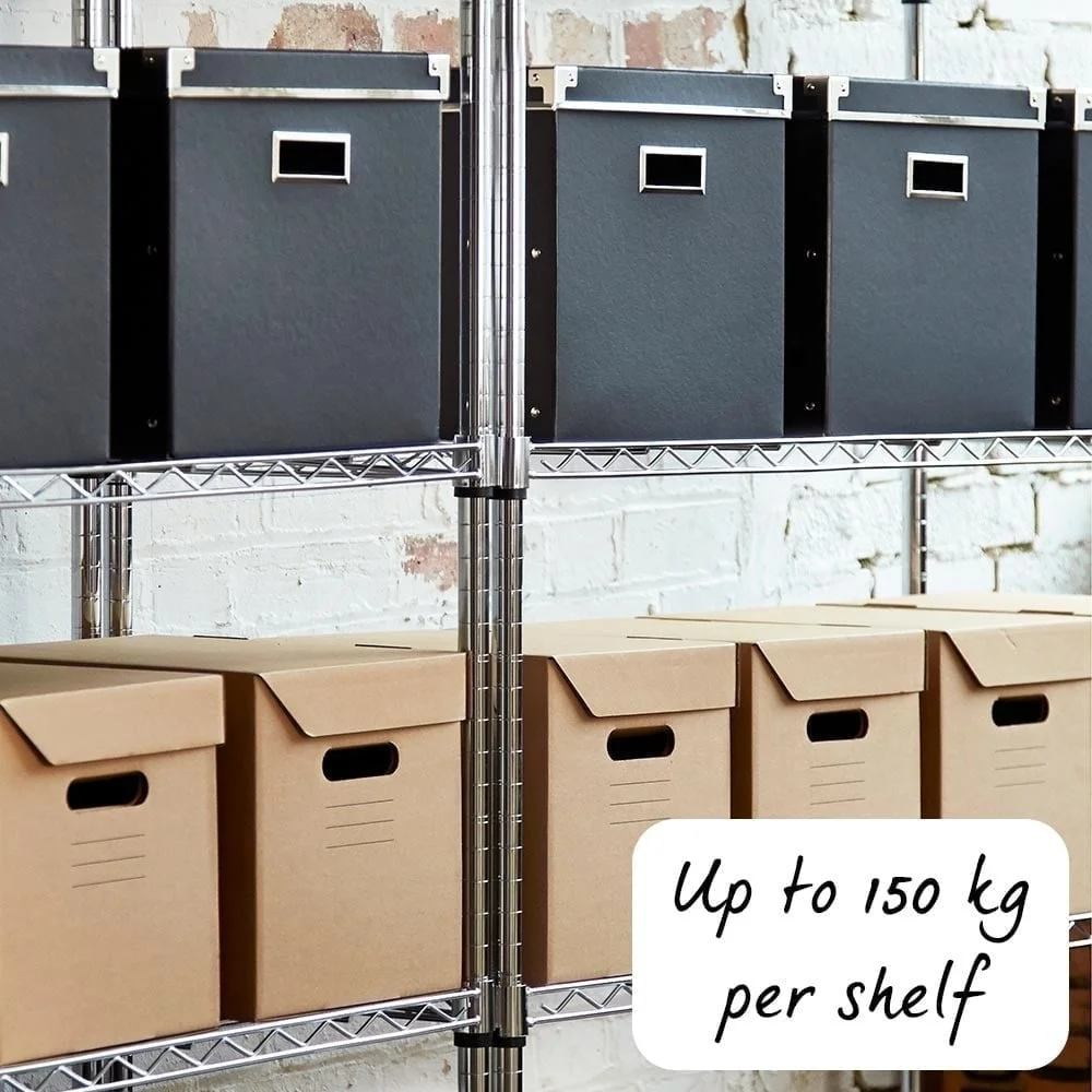 Heavy Duty Movable Chrome Wire Rack 4 Tier Shelf Adjustable Steel Chrome Racking Wire Shelving