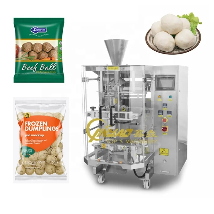 Automatic VFFS vacuum french fires fish ball dumpling weighing and packing frozen food packaging machine for peas chicken