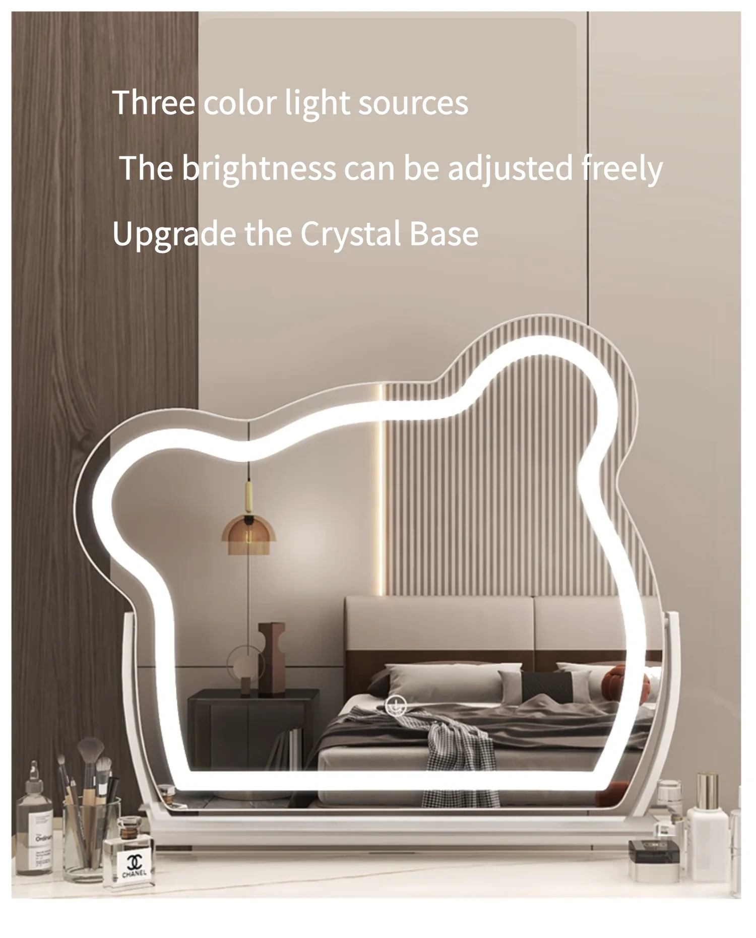 Bear LED Makeup Mirror Intelligent Touch Screen LED Mirror Girl Makeup Wall Mirror with RGB 7 Color Dimmer for Bathroom Use