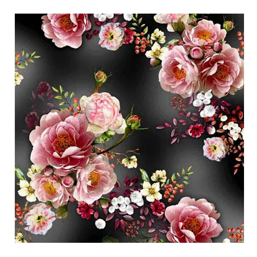 polyester 75D soft crepe chiffon custom flower design styles digital printing for lady wedding dress fabric