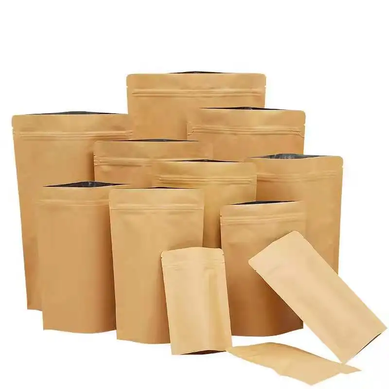 custom printed liner foil zip lock kraft paper bag for food packing
