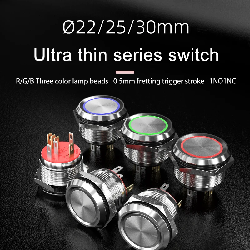 30mm push button rgb metal industrial 12vdc ip67 ring led green illuminated switch