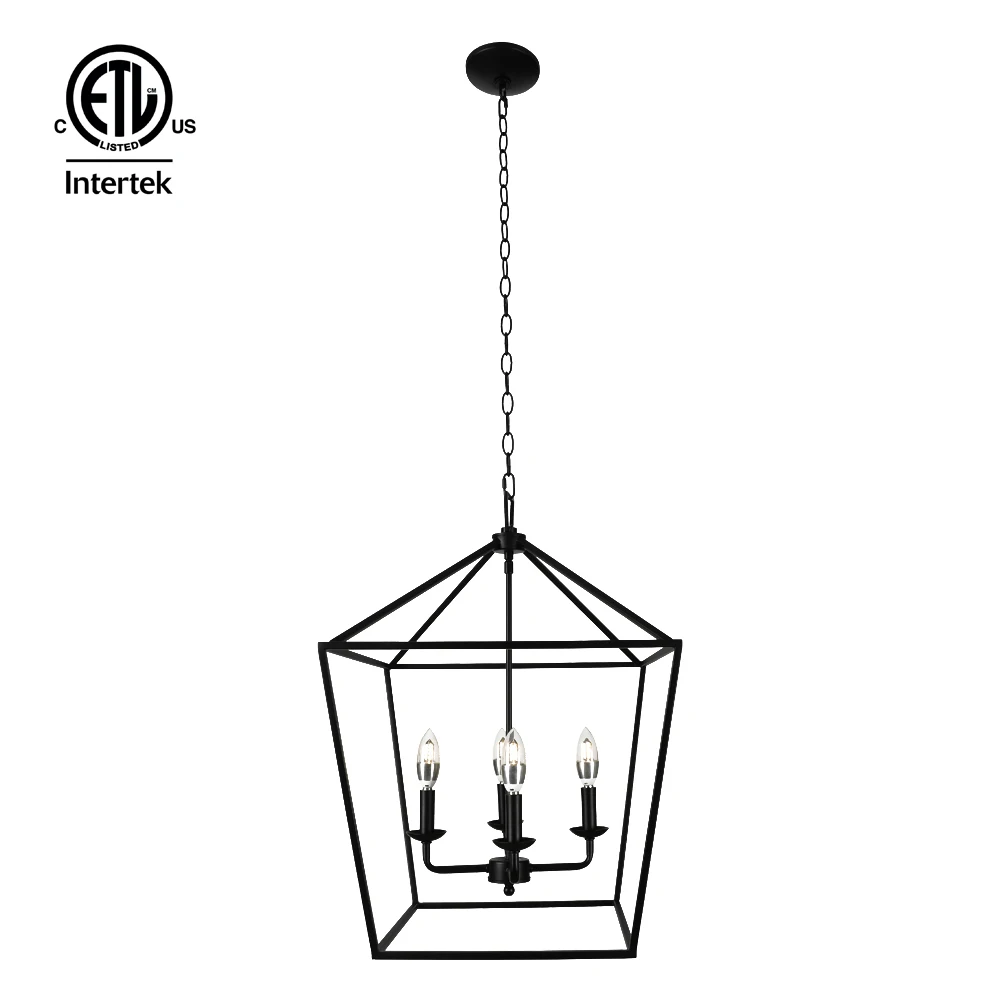 Modern Pendant Lighting Pendant Light Unique Shape Living Room 4-Light Matte Black Caged Pendant