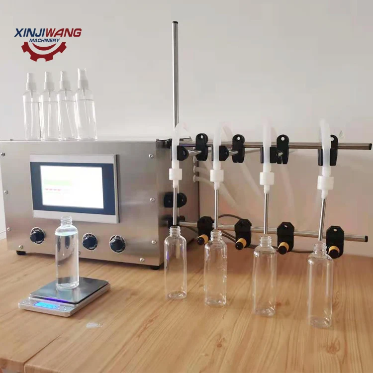 Table Top Desktop Automatic 4 Heads Liquid Filling Machine Perfume And Water Filler With Conveyor Belt