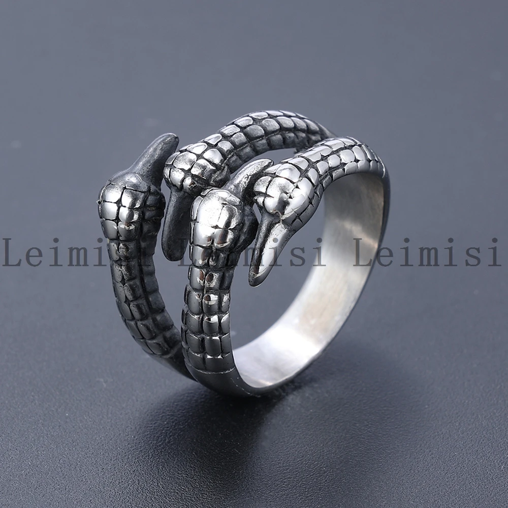 Stainless Steel Gothic Punk Biker Jewelry Stainless Steel Vintage Skeleton Dragon Sharp Claws Jewelry Finger Ring For Men