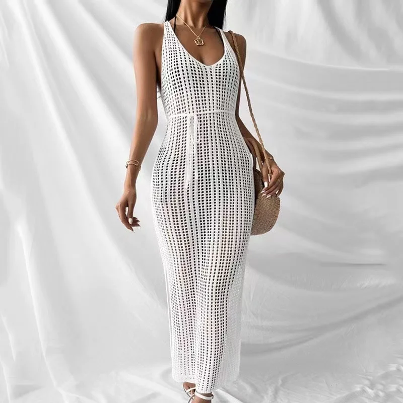 Sexy Sarong Ladies Crochet Beach Dress Backless Hollow Out Cover Up