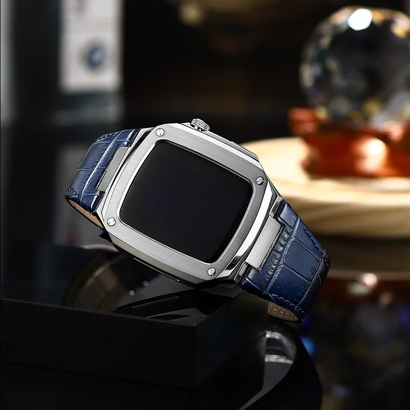 2022 new trend Exquisite 316L stainless steel case low moq leather apple watch series 7 straps for smart watch
