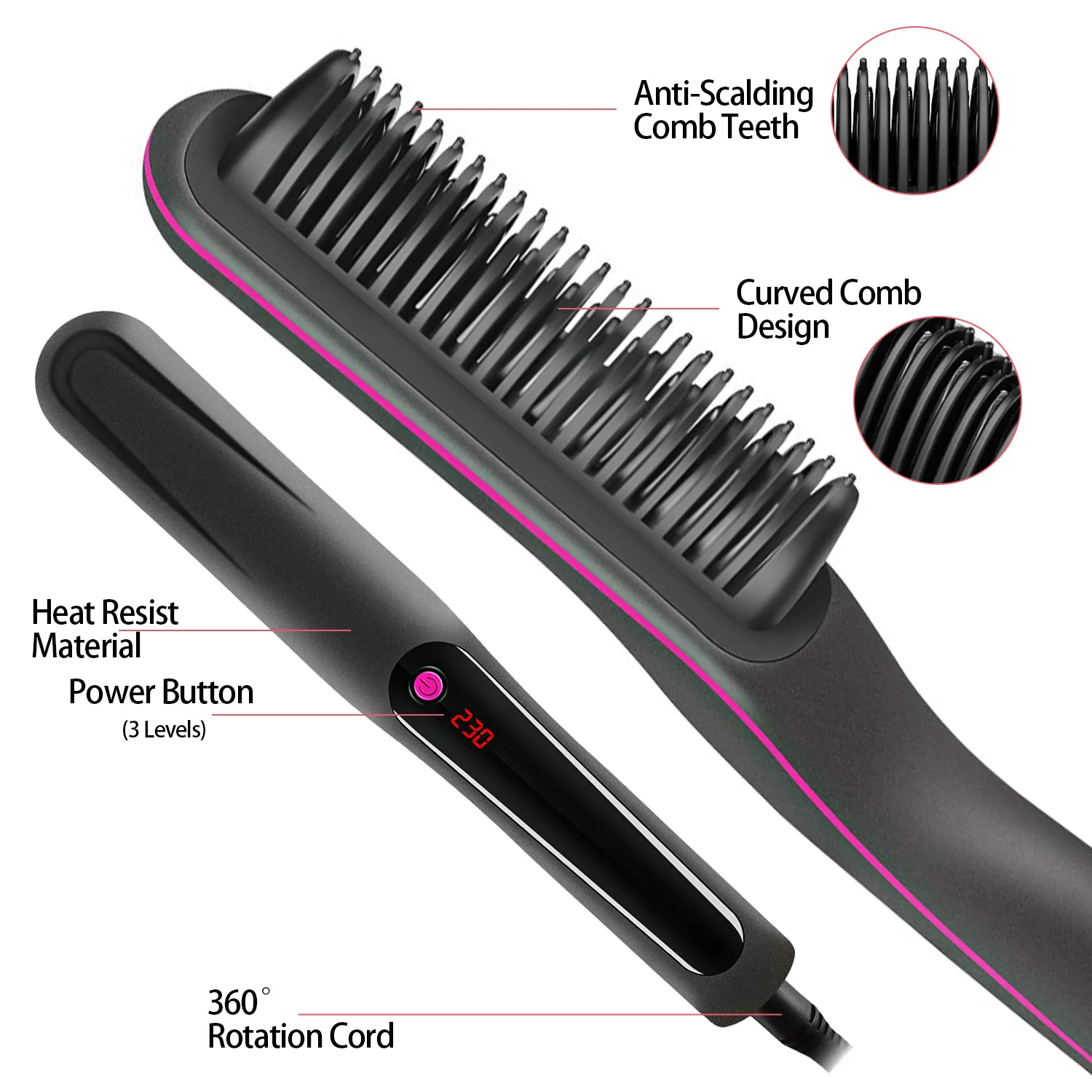 Amazon Hair Straightener Beard Curling Iron Comb Cepillo Para Cabello Electric Massage Curler Stijltang Hair Straightening Brush