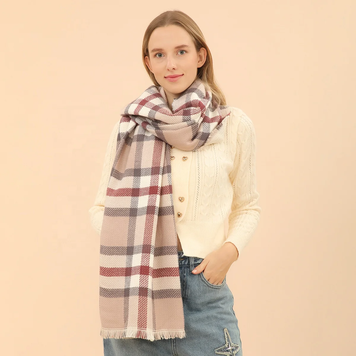 Fashion British Plaid Scarf Cashmere-like Warm Pashmina Thick Tartan Shawls For Ladies