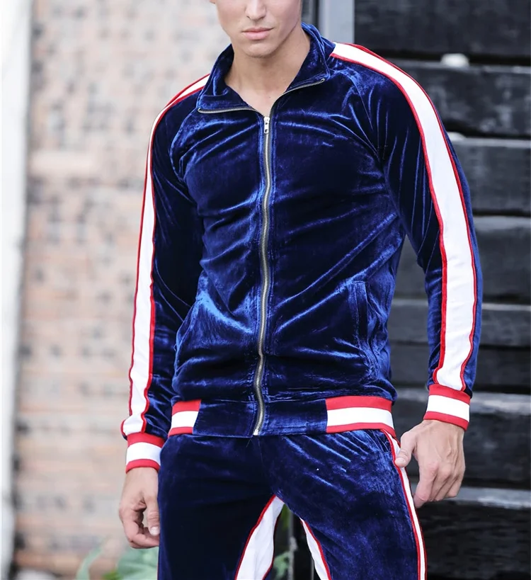 High quality design  tracksuit latest fashion custom  jogging slim fit men velvet velour tracksuit set