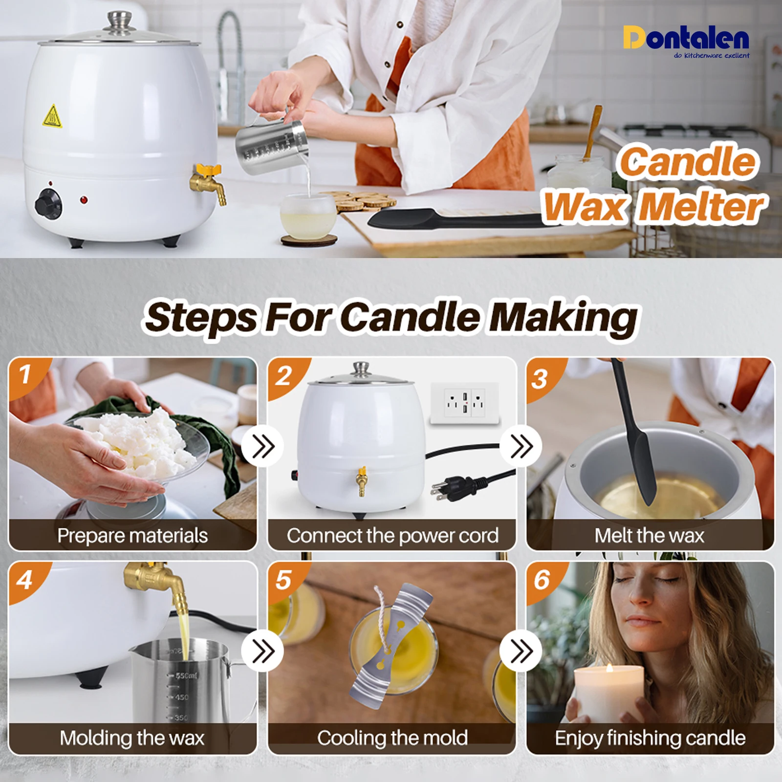 Dontalen Professional Electric Paraffin Heater Stainless Steel Wax Warmer Kit Multi-Purpose for Decorative Wax Blocks and Warmer