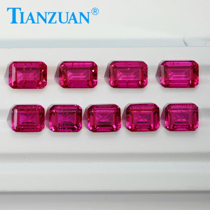 Artificial cultivation of labour natural rose ruby in Emerald cut with cotton wool high precision cutting bare gems(2-20mm)