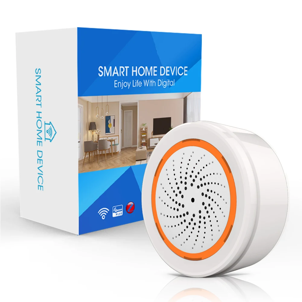 Smart Life USB Charger Wireless Sound Light Alarm Zigbee 3.0 Smart indoor Siren With Temperature And Humidity Sensor