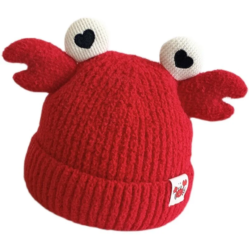 Осенне-зимние ветрозащитные плотные шапки для девочек и мальчиков детские шапки Детская теплая вязаная шапка с мультяшным рисунком краба