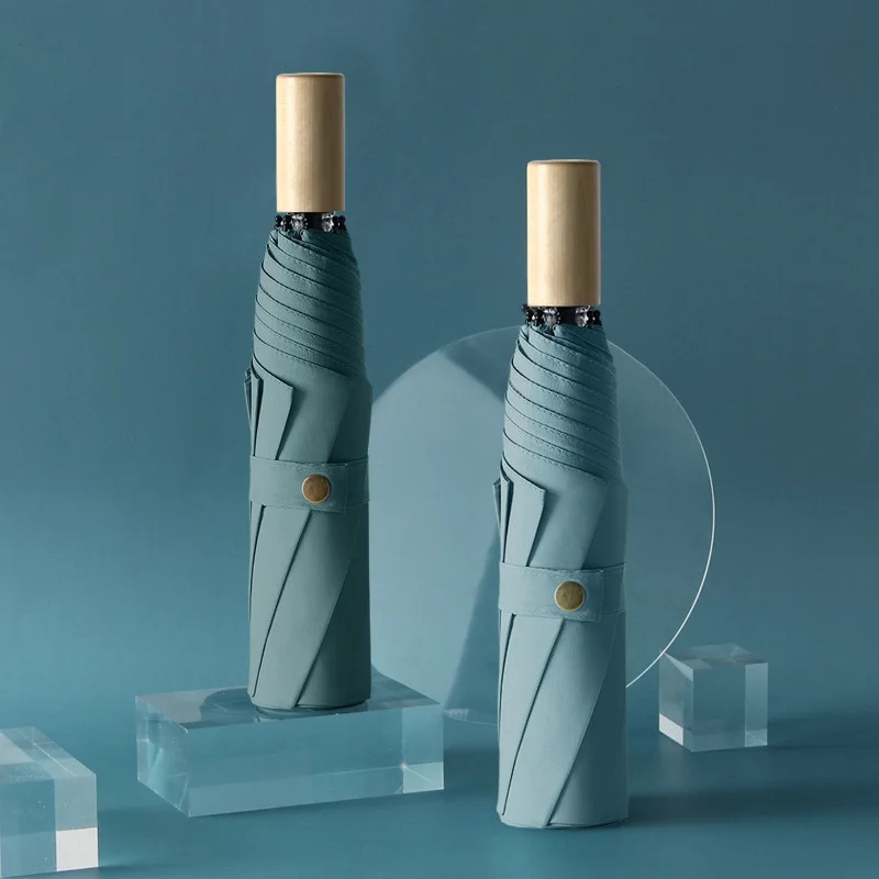 New three fold umbrella creative small fresh umbrella solid wood sunscreen unique umbrella for women