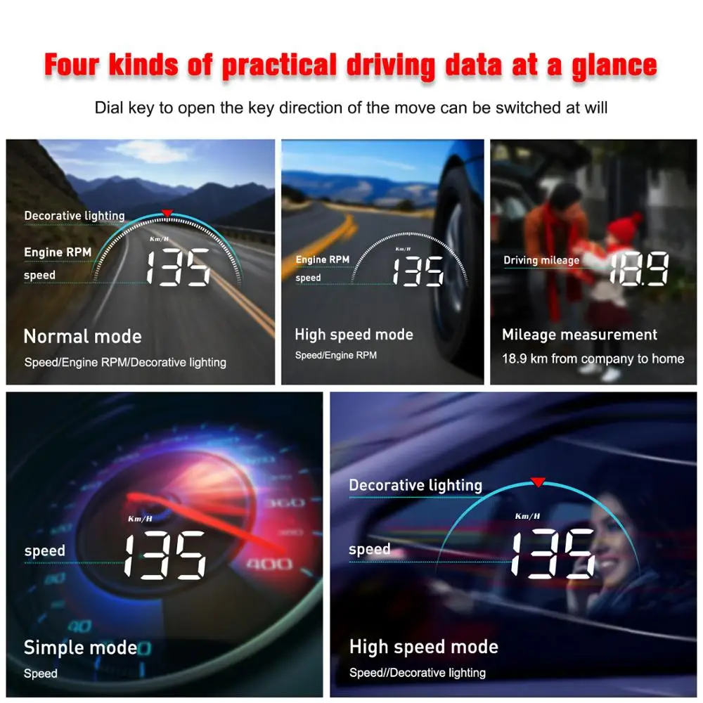 M8 Car Hud factory  OBD2  Head up Display for All Vehicles Speedometer Windshield Projector Overspeed Warning System