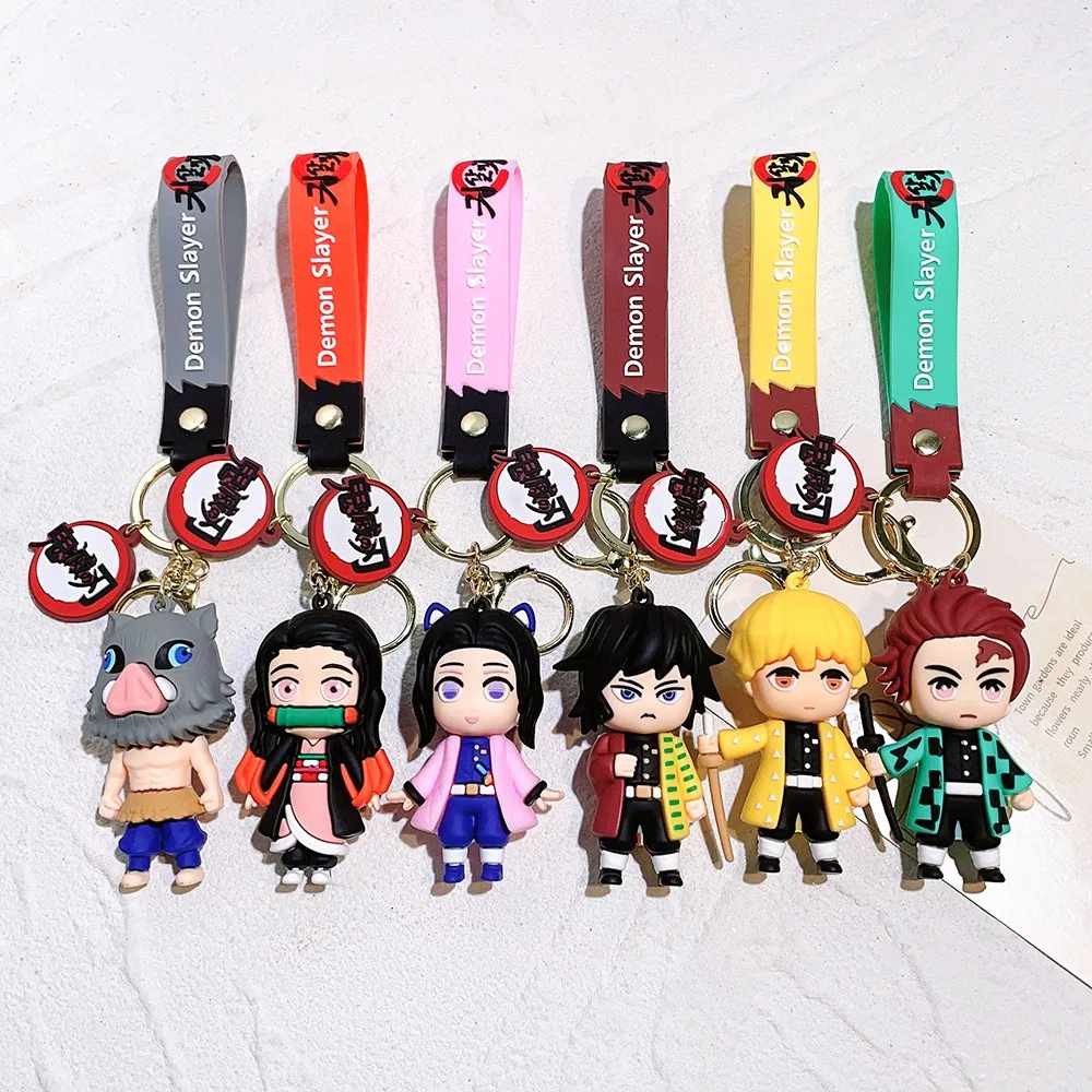 Custom Cartoon 3D PVC Anime Toy Schoolbag Pendant Gifts Ghost Killing Blade Key Ring Cute New Demon Slayer Keychain
