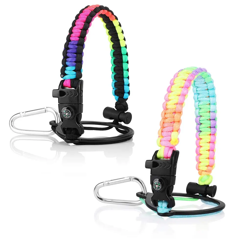 Paracord Strap Carrier for Bottle Bottle Accessories for Hiking with Safety Ring and Carabiner Compass