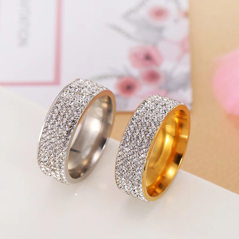 European and American titanium steel ring female soft clay diamond inlaid 7 rows full diamond ring