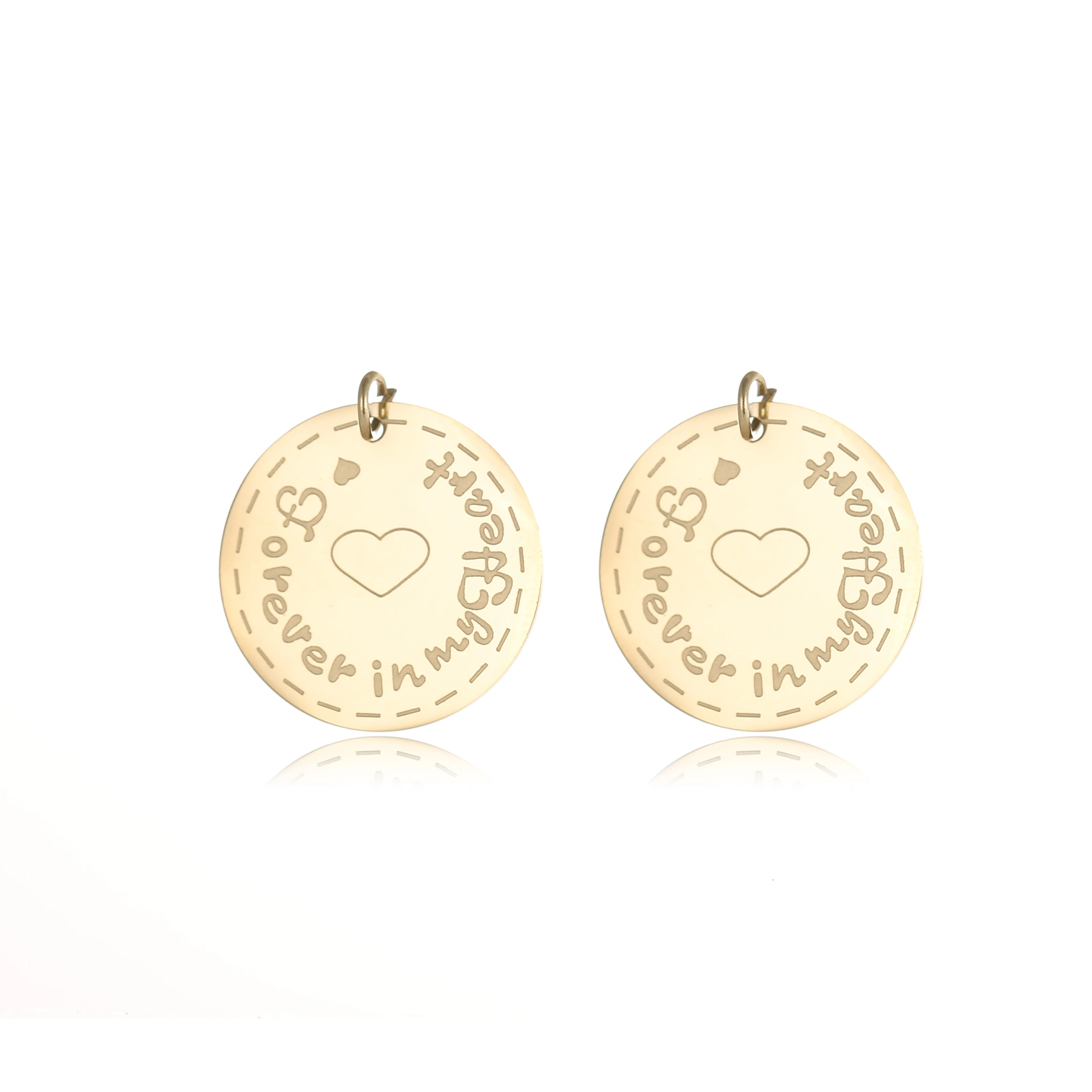 Fashion 2021 FOREVER IN MY HEART Round Coin Gold Plated Pendant Heart Shape Pendant