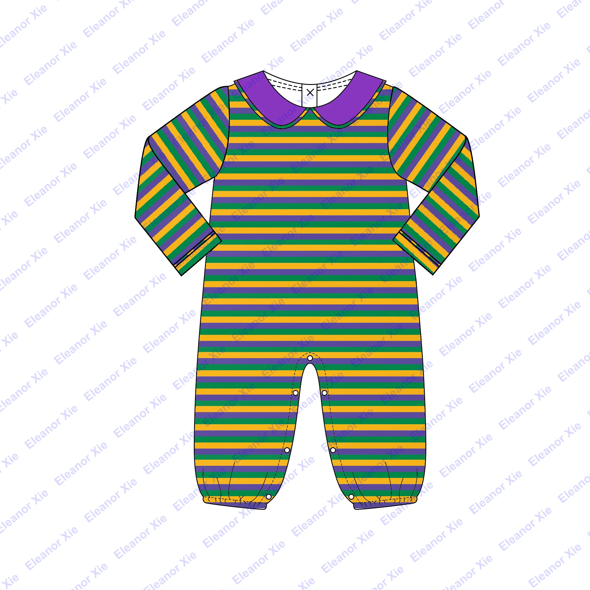 2025 Mardi Gras striped cotton baby boy clothes spring long sleeve peter pan collar toddler new born babies boys  rompers