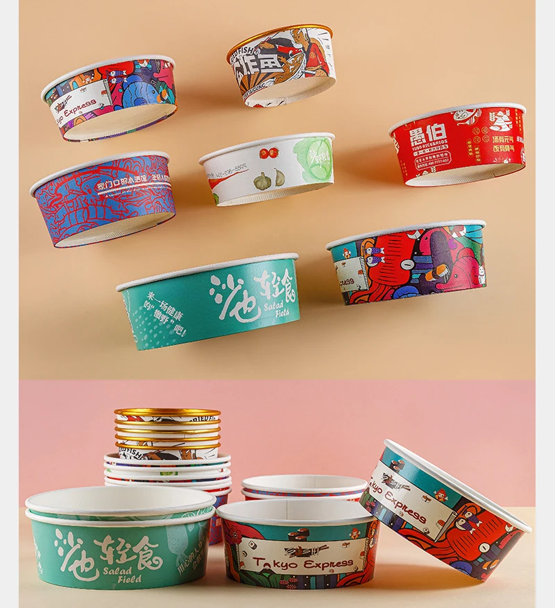 Dayu Recyclable Custom Printed Kraft Paper round Lunch Bowl Free Sample for Food Salad Takeaway with Embossed Lids Foldable Box