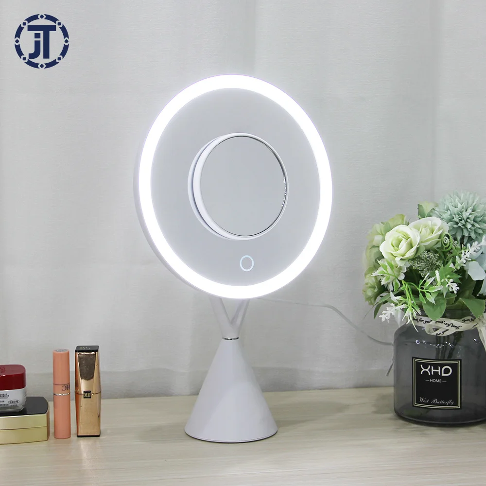 Desktop LED Vanity Mirror Touch Switch Makeup Mirror With 5X Magnifier