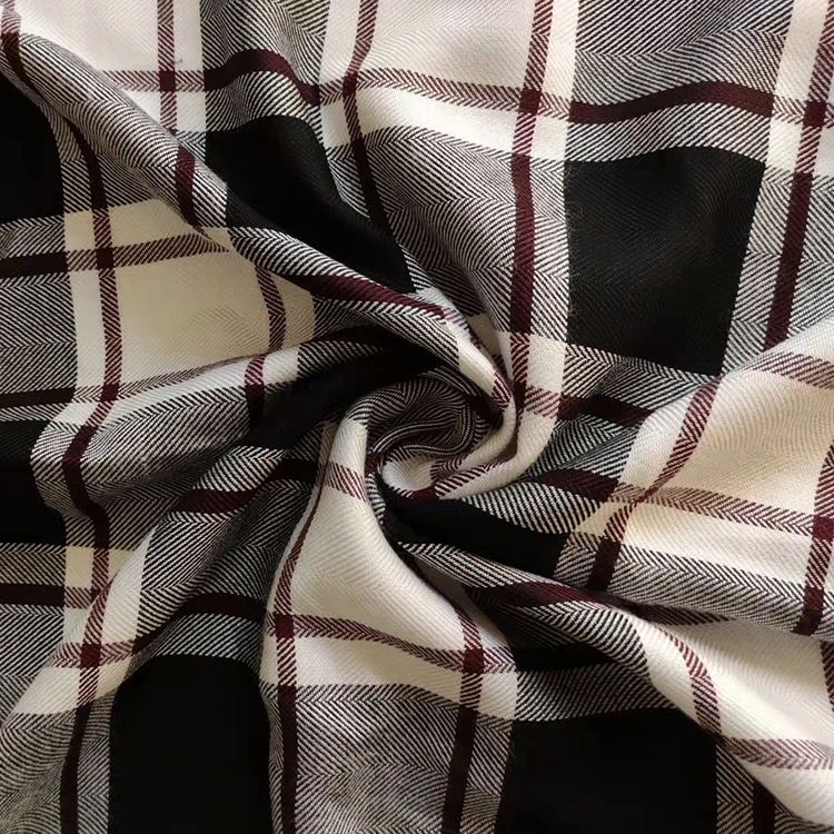 100r TR check plaid pattern 230gsm 100% rayon plaid fabric