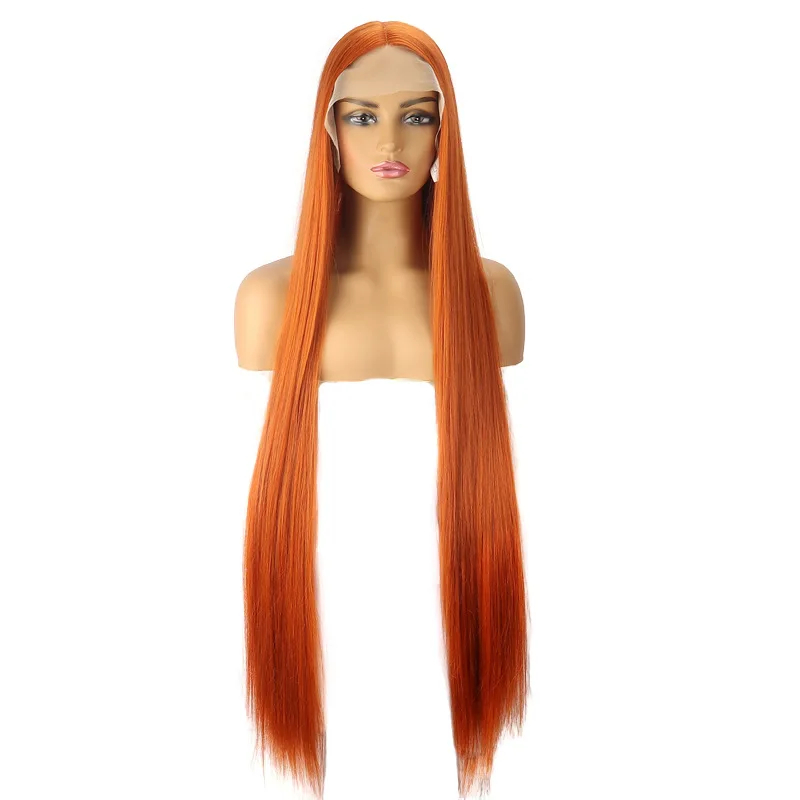 Synthetic Lace Front Wig for Black Women Orange Color Long Straight Middle Part high quality synthetic lace wigs heat resistant