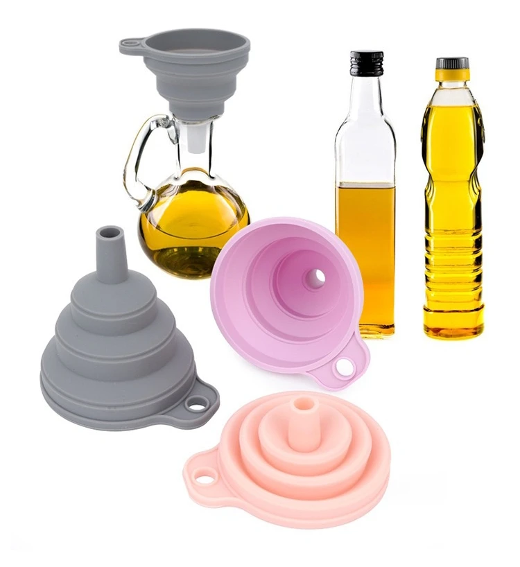 OEM&ODM Small/Large  Kitchen Funnel Filling Water Bottle Liquid Transfer Food Grade Foldable Silicone Collapsible Funnels