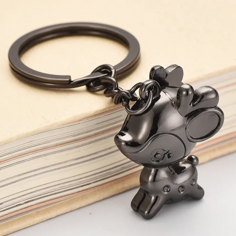 Customized 3D Craft Cute Deer Animal Toys Keyrings  Cartoon Key Chains Christmas Gifts Tree Car Decoration Gold Metal Keychains
