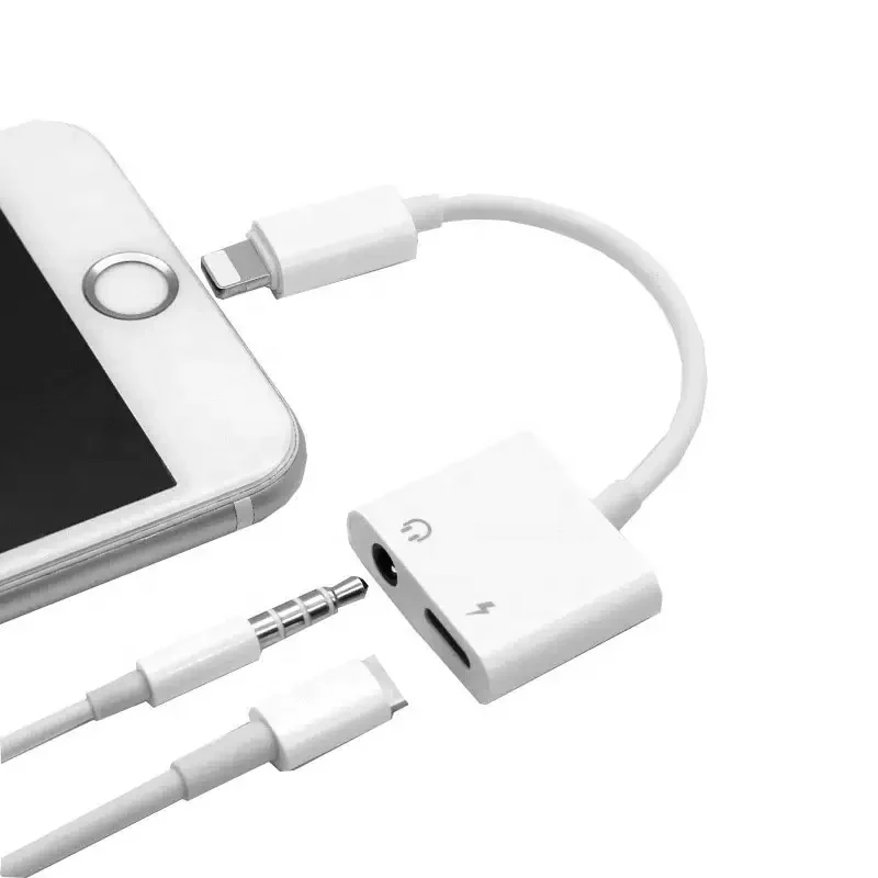 2-in-1 headphone distributor for iphone lightning with charging and headphone jack audio cable adapter stereo audio cable