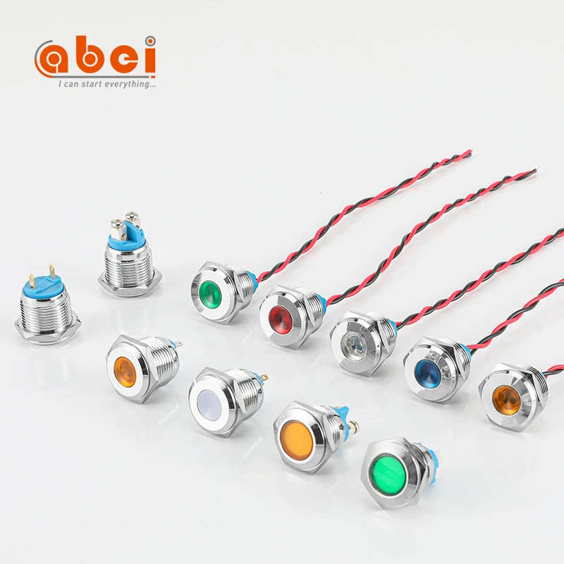 ABEI Blue Red Green Yellow White 12v1 Luminous lamp 16mm concave metal led Indicator Light for car