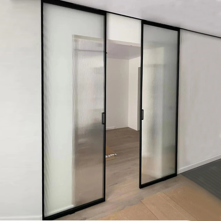 HDSAFE black white frame interior door modern aluminum sliding glass door 4 panels bedroom kitchen soft closing sliding door