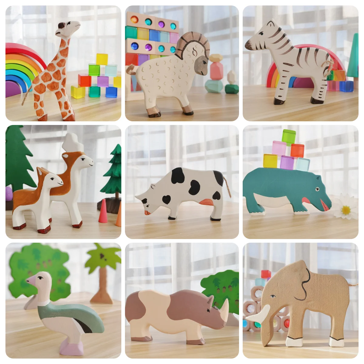 43 Styles Wooden handcraft Animals Toys For Kids Handmade Figure Cognition Montessori Early Educational Children