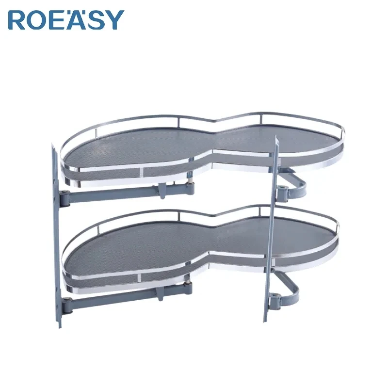 ROEASY Magic Corner 2 Tiers Cabinet Storage Swing Tray  Soft Closing Sliding Pull Out Basket for Cabinet Blind Corner