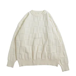 Finch garment fashion new unisex checkerboard knit sweater custom jacquard sweater plus size unisex sweater
