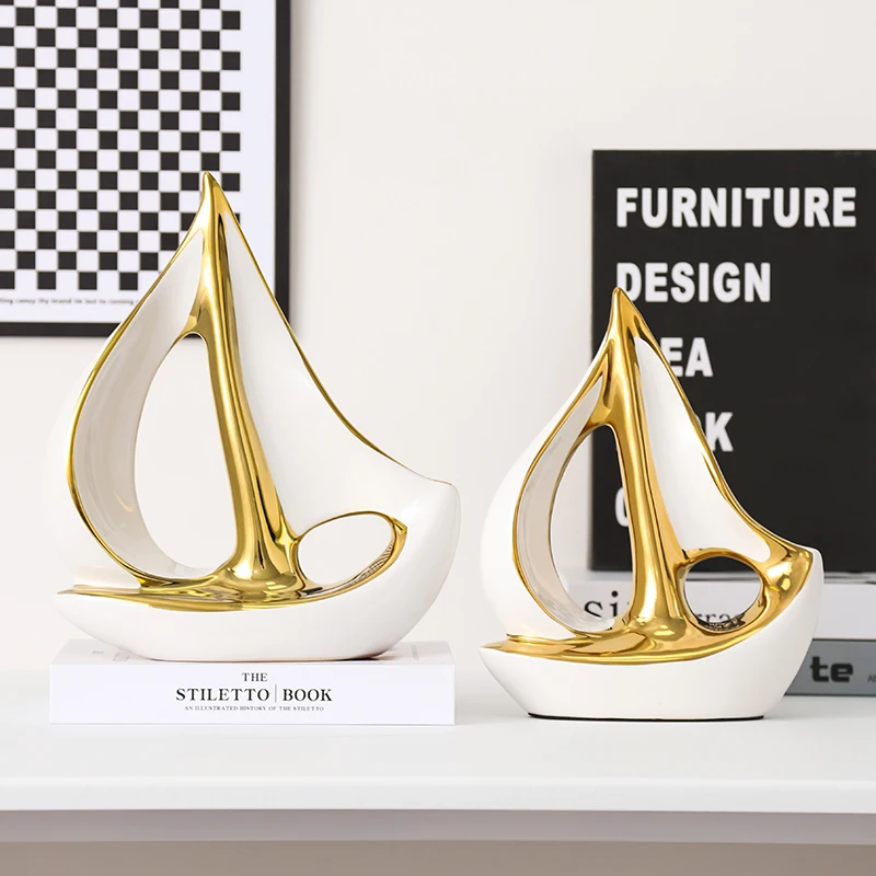 Nordic Luxury Modern Porcelain Sailboat Model Ornaments Home Decor Sailing Boat Model Creative Ceramic Yacht Decor for Office