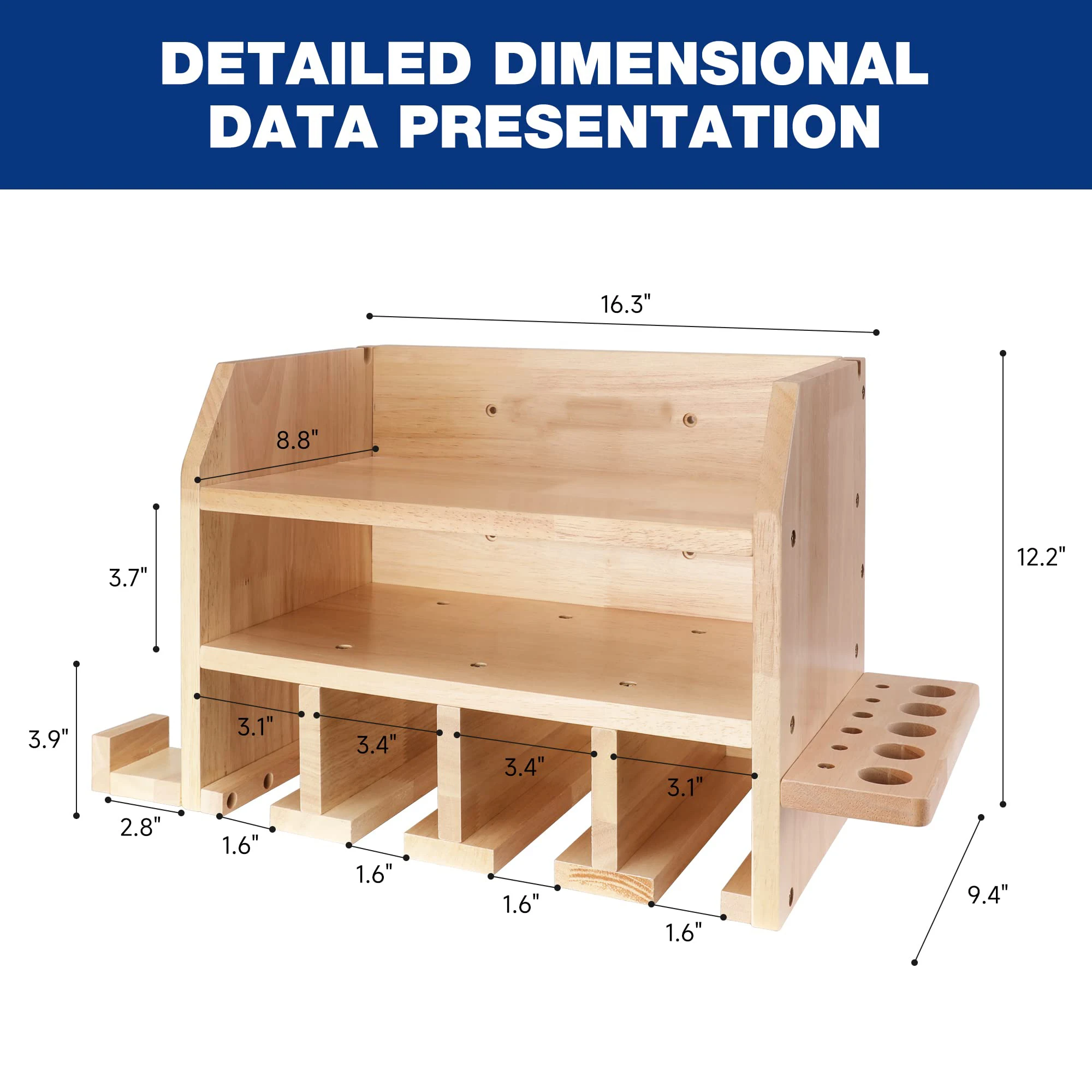 Power Tool Organizer, Cordless Drill Holder Storage Wall Mount With 5 Drill Hanging Slots, Screwdriver Rack Wooden Tool Storage
