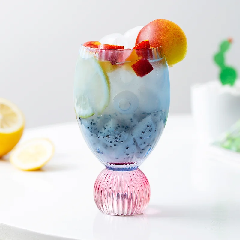 Raymond Vintage Retro Style Garden Goblets Crystal Wine Glasses with Wooden Stem Handcrafted Cup and Glassware