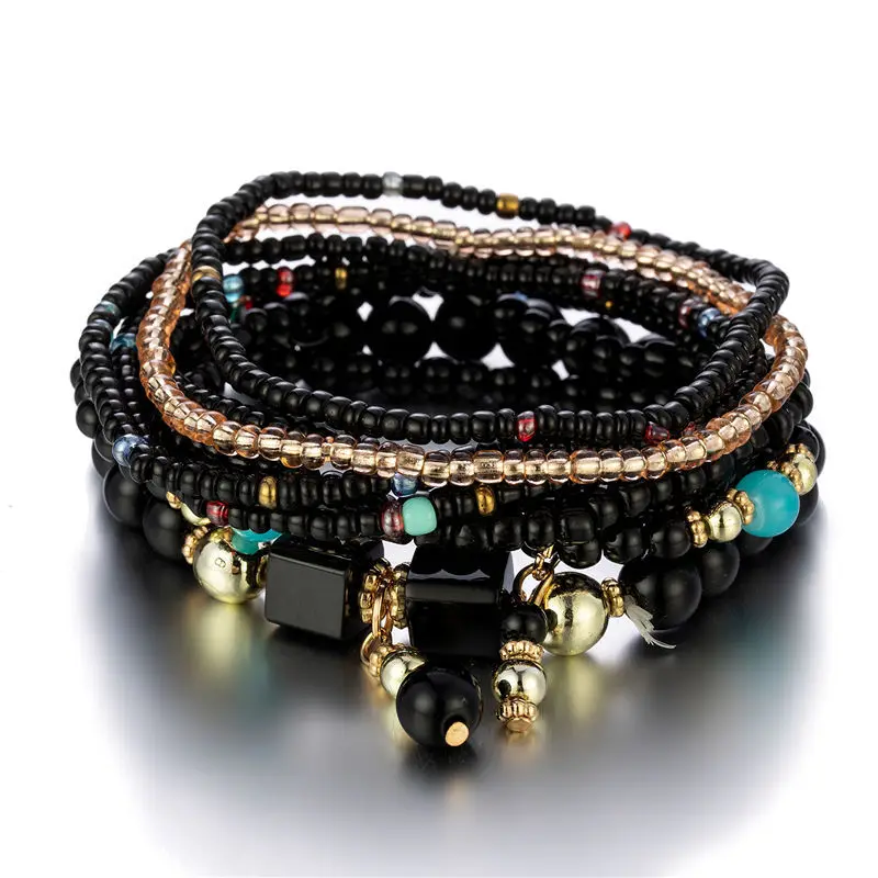 Multilayer Bohemian Stackable Bead Bracelets for Women Stretch Multilayered Bracelet Set Jewelry Layers Turquoise Bracelet